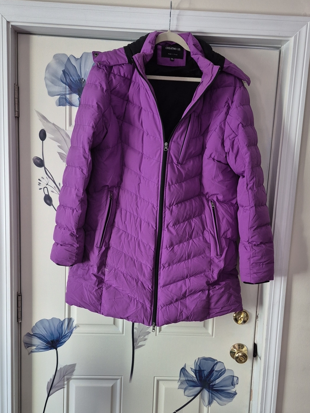 WomansPurple Puffer Coat with Hood Beautiful